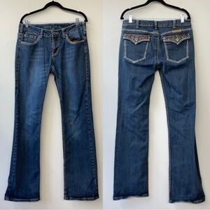 Cowgirl Tuff Bootcut Jeans Size 12 31 "Girls Night Out Brown" Leather Flap Rodeo